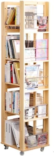 Rotierendes Bücherregal, drehbares Bücherregal, abnehmbares drehbares Bücherregal aus Massivholz mit Rädern, Boden-Bücherregal, Regal zur Aufbewahrung, Bilderbuchständer, Zeitschriften- und Zeitungs von QBKLI