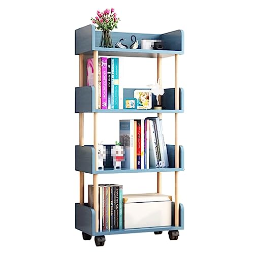 flexible Bücherregale 4-stufiges rollendes Bücherregal aus Holz, drehbares Bücherregal, offenes Bücherregal für die Anzeige zu Hause, Bücherregal-Organizer mit Universalrädern, perfekte Möbel, Vollm von QBKLI