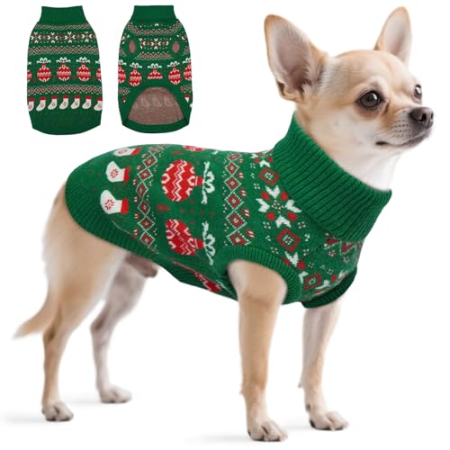 QBLEEV Weihnachtspullover für kleine Hunde – weicher dehnbarer Strickpullover aus Acryl – Rollkragen ärmellos warm Winter S Hundekleidung – Weihnachtspullover für Hunde Mädchen Jungen von QBLEEV