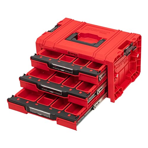 Qbrick System Pro Drawer 3 Toolbox Expert Red Ultra HD Werkzeugkoffer Werkzeugkasten Werkzeugbox aus Kunstoff Werkzeugkiste mit Schubladen Toolbox Organizer Für Werkstatt Rot 45 x 31 x 24,4 cm von QBRICK SYSTEM