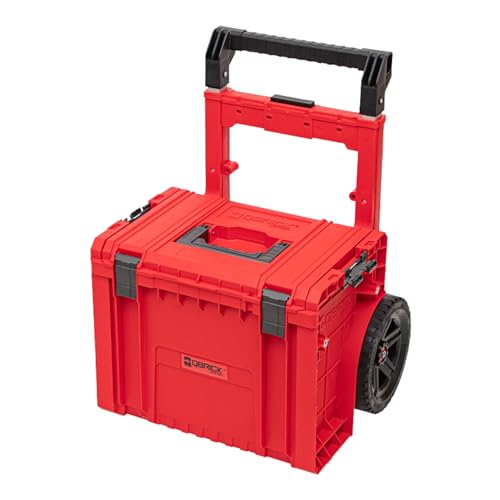Qbrick System Pro Red Ultra HD Werkzeugkoffer Rollbar Werkzeugtrolley Werkzeugkasten Werkzeugbox aus Kunstoff Werkzeugkiste auf Rädern mit Klemmverschlüssen Rollende Werkstatt Rot 49 x 41,5 x 66 cm von QBRICK SYSTEM