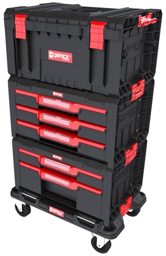 QBRICK - Werkzeugtrolley mit Werkzeugkasten Leer und Schubladen - 3er-Set - Werkstattwagen Leer mit Rollen, Werkzeugbox mit Organizer, Stapelbar - Qbrick System PRO Drawer Workshop Set Nr 2 von QBRICK SYSTEM