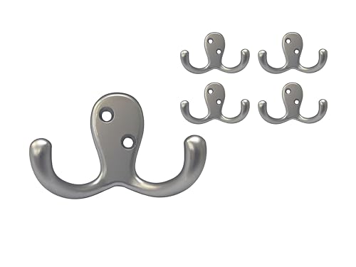 QCAA Doppelter Kleiderhaken, 7,5 cm, Zinkdruckguss, satiniertes mattes Nickel, hergestellt in Taiwan, 5 Stück von QCAA