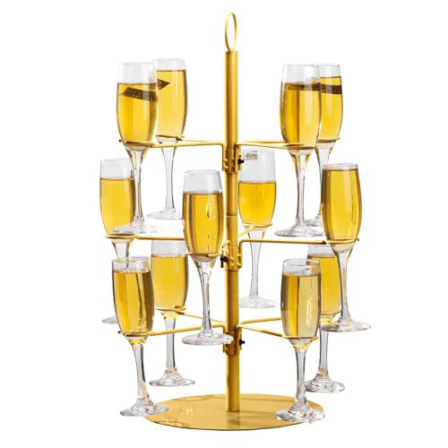 QCBF Champagnerturm-Cocktailbaumständer, Weinglas-Display für Getränke, 3 Etagen, 12 Halter, Champagnerturm-Ständer für Champagner, Cocktails, Martini, Margarita-Tassen bei Hochzeiten, Brautpartys von QCBF