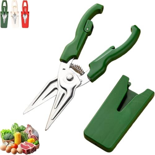 Multifunktionale arbeitssparende Küchenschere, Küchenschere mit abnehmbarer magnetischer Abdeckung, Hochleistungsschere, for Hobbyköche(Green) von QCDZSW