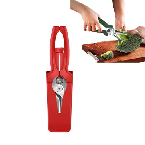 Multifunktionale arbeitssparende Küchenschere, multifunktionale Kochschere, mit abnehmbarer Abdeckung, federunterstützte Küchenschere, for Hühnchen, Grillgemüse(Red) von QCDZSW