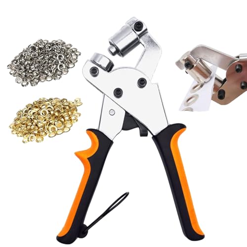 Professionelles Ösen-Set, tragbares Ösensetzwerkzeug, Ösen und Ösen, robuster Ösensetzer for Segeltuch, Leder, Stoff, Planen, Vorhänge, Banner(Black-Orange,Gold+Silver) von QCDZSW