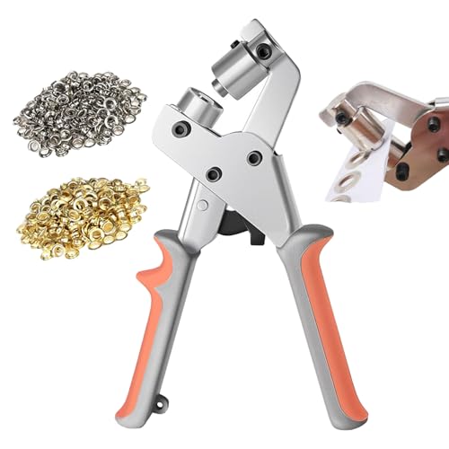 Professionelles Ösen-Set, tragbares Ösensetzwerkzeug, Ösen und Ösen, robuster Ösensetzer for Segeltuch, Leder, Stoff, Planen, Vorhänge, Banner(Gray-Orange,Gold+Silver) von QCDZSW