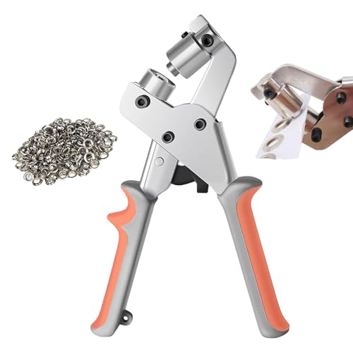 Professionelles Ösen-Set, tragbares Ösensetzwerkzeug, Ösen und Ösen, robuster Ösensetzer for Segeltuch, Leder, Stoff, Planen, Vorhänge, Banner(Gray-Orange,Silver) von QCDZSW