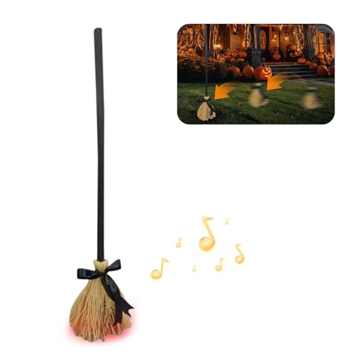QCDZSW Halloween-Zauberbesen, schwimmender Hexenbesen, animierte Hexen, beweglicher Besenstiel, gruselige Dekorationen, leuchtende tanzende Besen, for drinnen und draußen(1pcs) von QCDZSW