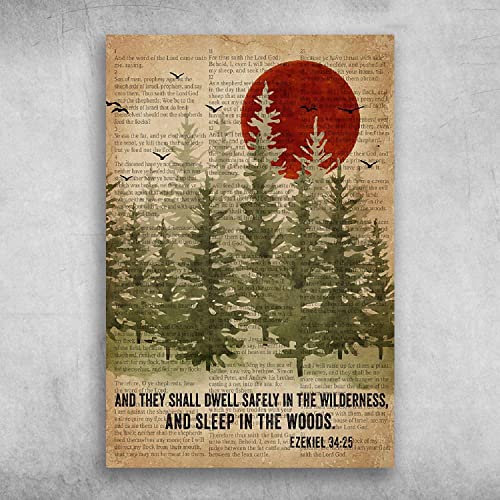 And They Shall Dwell Safely in The Wilderness, and Sleep in The Woods Hesekiel 34:25 for Street Garage Family Cafe Bar Farm Country Bathroom Wall Decoration Cute Tin Sign 8x12 Inch von QCJRIS