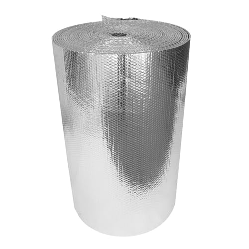 Doppelschicht Aluminium-Blase Wärmereflexplatte, Double Sided Aluminized Bubble Insulation Roll Heat Reflective Thermal Insulation Self Adhesive Backing Multiple Sizes(1x2m) von QCKNKMGG