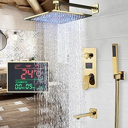 Duschenkleidung, An der Wand montierter LED-Regenduschkopf, Handbrause und Badewannenarmatur-Set, mehrere Größen(12 Inch Shower Set) von QCKNKMGG