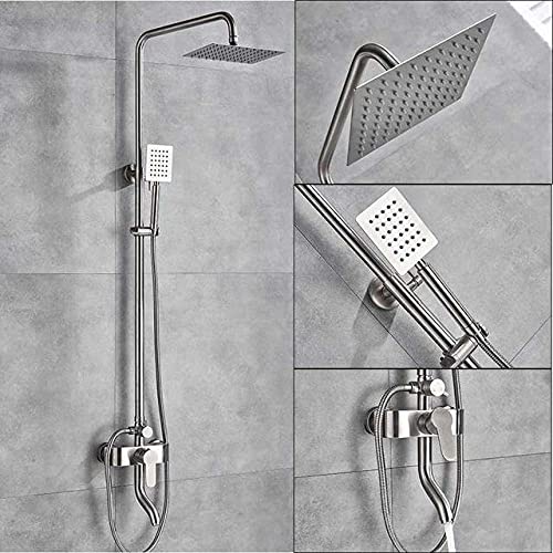 Duschenkleidung, Aufputz-Badewannen-Duschmischer-Set mit 8-Zoll-Regenduschkopf und Handbrause in gebürstetem Nickel(Brushed Nickel D) von QCKNKMGG