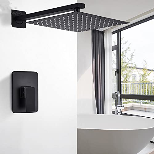 Duschenkleidung, Duscharmatur-Set Mattschwarz mit Duschkopf, Handbrause und Mischbatterie in mehreren Größen(12 inch) von QCKNKMGG