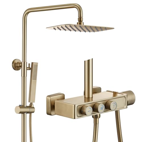 Duschenkleidung, Duschset: Drehknöpfe, Badewannenhahn, 3-Modus-Handbrause, mehrere Duschköpfe, mehrfarbig(Brushed Rectangle) von QCKNKMGG