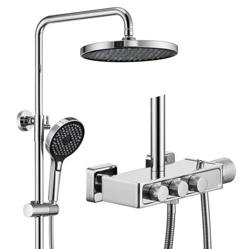 Duschenkleidung, Duschset: Drehknöpfe, Badewannenhahn, 3-Modus-Handbrause, mehrere Duschköpfe, mehrfarbig(Chrome Round) von QCKNKMGG