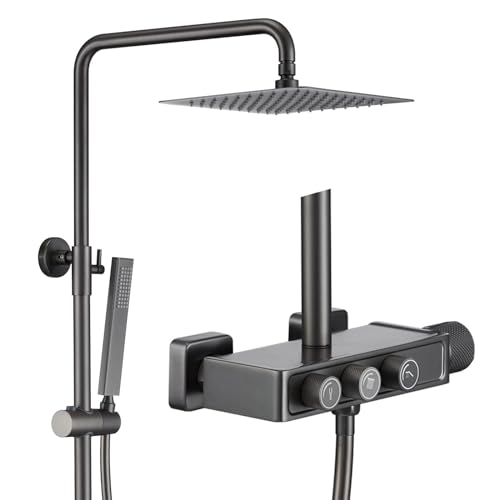 Duschenkleidung, Duschset: Drehknöpfe, Badewannenhahn, 3-Modus-Handbrause, mehrere Duschköpfe, mehrfarbig(Gun Gray Square) von QCKNKMGG