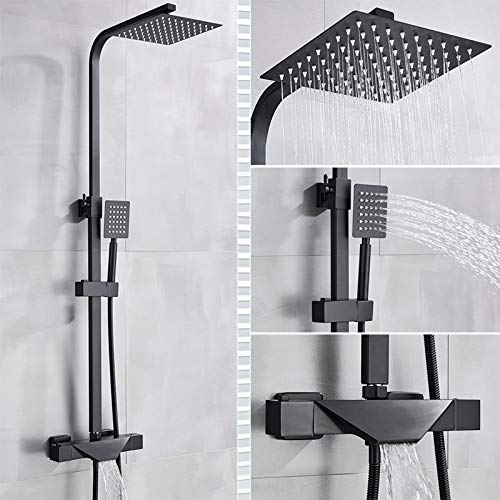 Duschenkleidung, Thermostatisches Wand-Duschset, 3er-Pack mit 8-Zoll-Regenduschkopf in mehreren Farben(Thermostatic Black B) von QCKNKMGG