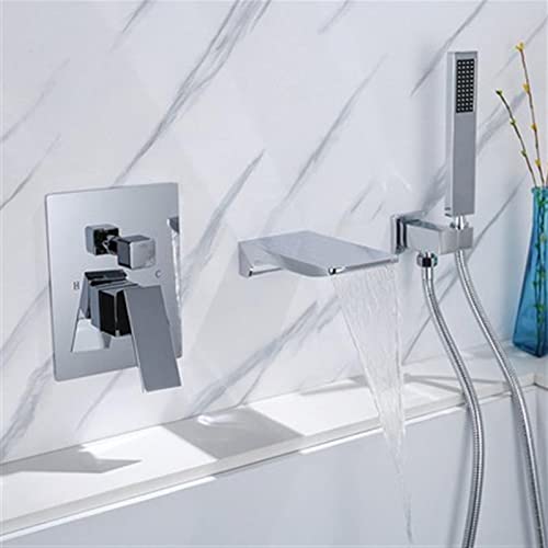 Duschenkleidung, Wandmontage 1-Griff Wasserfall Badewanne Wasserhahn Set mit Handbrause Kopf Messing Multicolor(Chrome) von QCKNKMGG