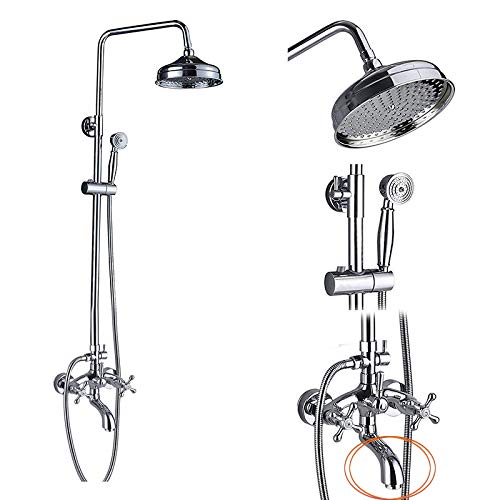 Duschenkleidung, Wandmontage 8 Zoll Messing Duschkopf Bad Set mit Handbrause Sichtmischer Multicolor(Chrome Shower Set C) von QCKNKMGG