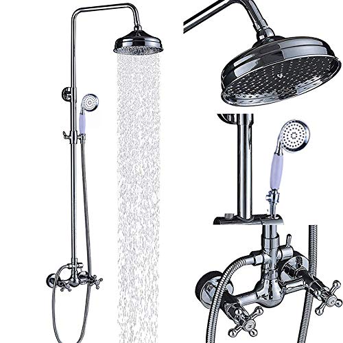 Duschenkleidung, Wandmontage 8 Zoll Messing Duschkopf Bad Set mit Handbrause Sichtmischer Multicolor(Chrome Shower Set E) von QCKNKMGG