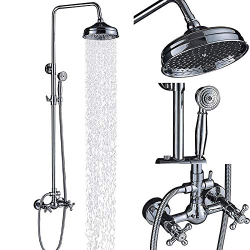 Duschenkleidung, Wandmontage 8 Zoll Messing Duschkopf Bad Set mit Handbrause Sichtmischer Multicolor(Chrome Shower Set a) von QCKNKMGG