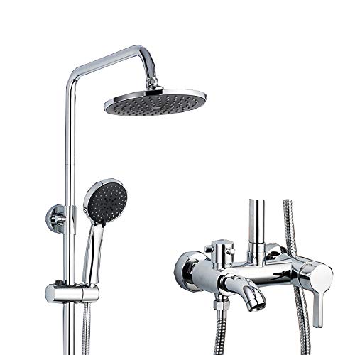 Duschenkleidung, Wandmontage Duscharmatur Regendusche 8 Zoll Messing Duschkopf Badezimmer Duschmischer System Doppelgriff Chrom oder Schwarzbronze(Chrome Shower 3d) von QCKNKMGG