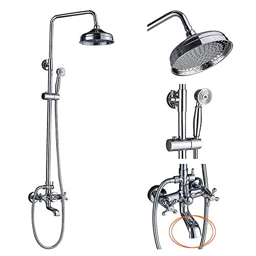 Duschenkleidung, Wandmontage Duscharmatur Regendusche 8 Zoll Messing Duschkopf Badezimmer Duschmischer System Doppelgriff Chrom oder Schwarzbronze(Chrome Shower Set B) von QCKNKMGG
