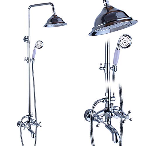Duschenkleidung, Wandmontage Duscharmatur Regendusche 8 Zoll Messing Duschkopf Badezimmer Duschmischer System Doppelgriff Chrom oder Schwarzbronze(Chrome Shower Set D) von QCKNKMGG