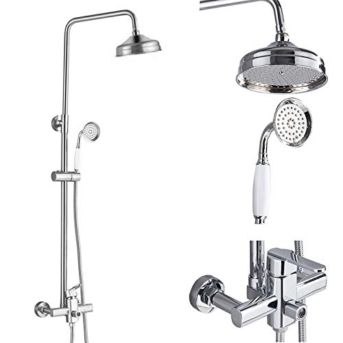 Duschenkleidung, Wandmontage Duscharmatur Regendusche 8 Zoll Messing Duschkopf Badezimmer Duschmischer System Doppelgriff Chrom oder Schwarzbronze(Chrome Shower Set G) von QCKNKMGG