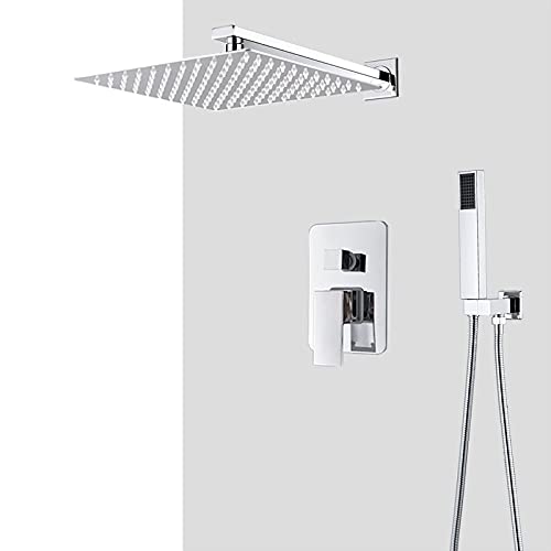 Duschenkleidung, Wandmontiertes 3-Funktions-Duschset aus Chrom mit Regenkopf, Handbrause, mehrere Größen(12-inch 2-way) von QCKNKMGG