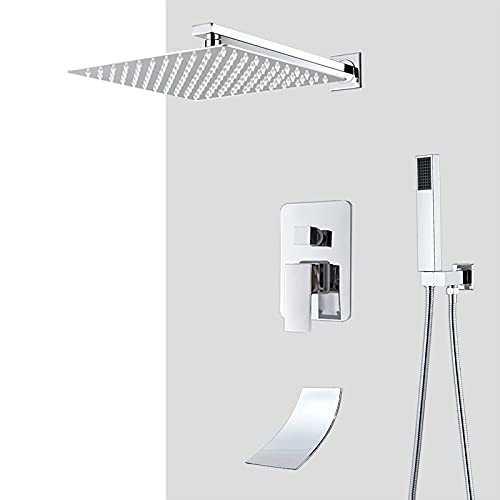 Duschenkleidung, Wandmontiertes 3-Funktions-Duschset aus Chrom mit Regenkopf, Handbrause, mehrere Größen(12-inch 3-way B) von QCKNKMGG