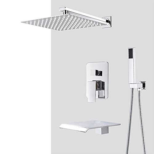 Duschenkleidung, Wandmontiertes 3-Funktions-Duschset aus Chrom mit Regenkopf, Handbrause, mehrere Größen(12-inch 3-way C) von QCKNKMGG