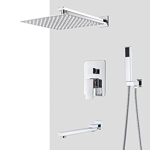 Duschenkleidung, Wandmontiertes 3-Funktions-Duschset aus Chrom mit Regenkopf, Handbrause, mehrere Größen(16-inch 3-way a) von QCKNKMGG