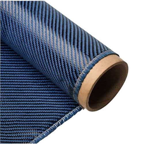 Kohlenstofffaser, 1 STÜCK 3K 200 g/m² 2 x 2 Rot/Blau Kevlar-Kohlefaser 3K * 1100D Mischgewebe Twill 20 Zoll/50 cm Aramidfaser-Hybrid-Kohle-Kevlar-Stoff(Blue,50cm x 50cm) von QCKNKMGG