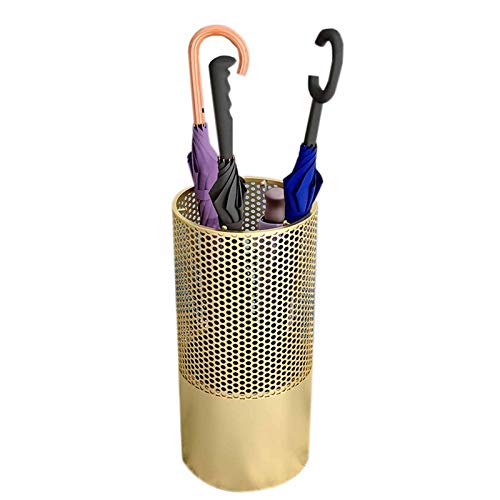 QCKNKMGG Der Regenschirm, Metal Umbrella Stand with Water Tray 5 Hooks for Canes Walking Sticks Gold Multiple Sizes von QCKNKMGG