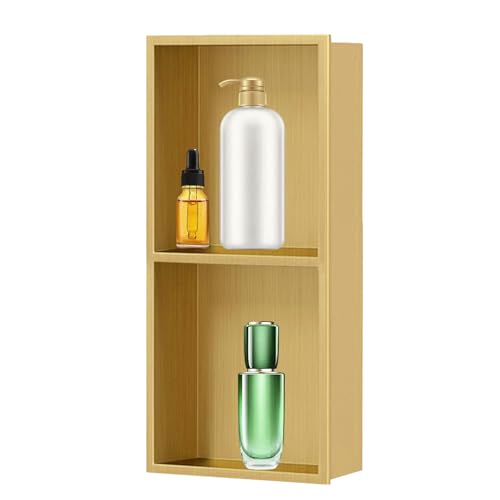 QCKNKMGG Edelstahl, Edelstahl-Dusche-Nische vertiefte doppelte Regale 27,56 x 11,02 x 4,92 Zoll Multicolor(Gold) von QCKNKMGG