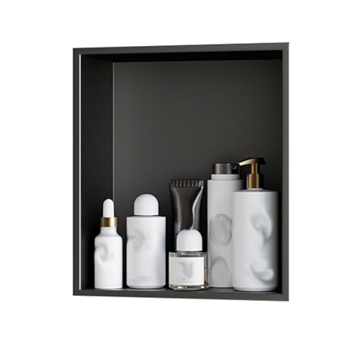 QCKNKMGG Edelstahl, Einbaunische for die Dusche aus Edelstahl mit Ablagen, Keine Fliesen erforderlich, 1 Stück, Mehrfarbig, mehrere Größen(Black,32x32cm) von QCKNKMGG