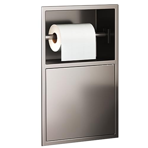 QCKNKMGG Edelstahl, Eingebauter Duschnischen-Aufbewahrungsschrank aus Edelstahl, Toilettenpapierhalter mit abnehmbarem Mülleimer, Schwarz, Weiß, Grau, mehrere Größen(Black,20X38X12.5cm) von QCKNKMGG