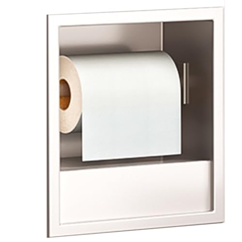 QCKNKMGG Edelstahl, Eingebauter Duschnischen-Aufbewahrungsschrank aus Edelstahl, Toilettenpapierhalter mit abnehmbarem Mülleimer, Schwarz, Weiß, Grau, mehrere Größen(White,17X23X12.5cm) von QCKNKMGG