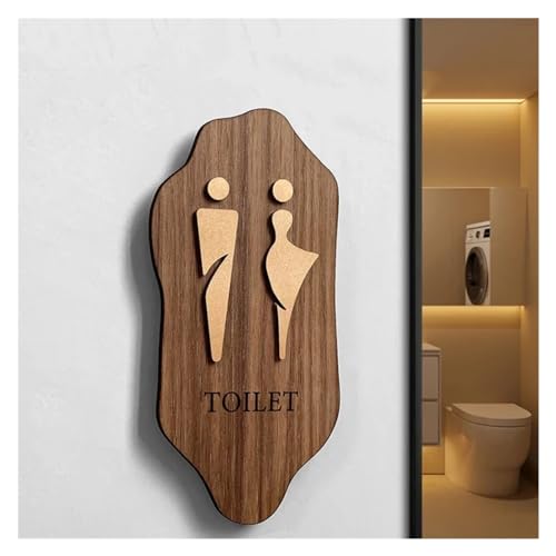 Selbstklebendes Toilettenzeichen, Toilettenschild aus Holz und Acryl, for Männer und Frauen, selbstklebend, Wandaufkleber, 20 x 10 cm oder 25 x 12 cm(3,20x10cm) von QCKNKMGG