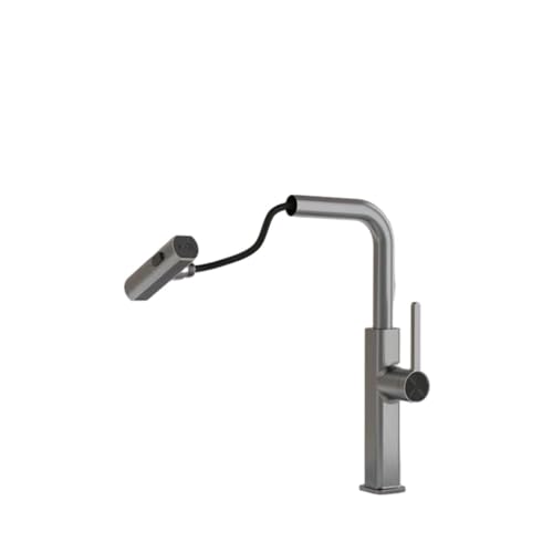 Waschbecken, Küchenarmatur Wasserhahn Ausziehbare Brause 3 Modi Automatischer Rückzug Messing Digitalanzeige Multicolor(Gun Gray-without Digital Display) von QCKNKMGG