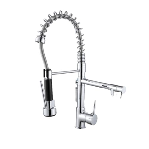 Waschbecken, Kupfer Drehbare Pull Down Mischen Küche Wasserhahn Einzigen Loch Schwarz(Spring 2) von QCKNKMGG