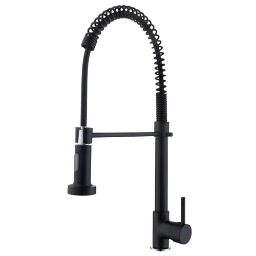 Waschbecken, Kupfer Küchenarmatur Schwarz Pulldown 50 cm Sprühschlauch Doppelfunktion Sprühkopf Einzelloch(Small Black Spring) von QCKNKMGG