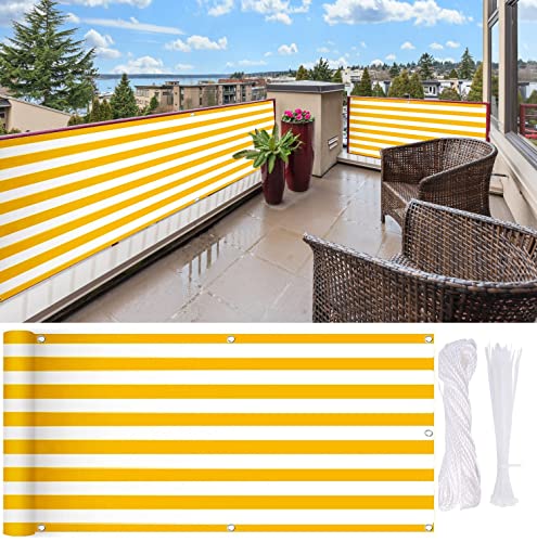 QCLUEU Balkon Sichtschutz, 115x300cm Balkon Abdeckung mit Ösen und Kabelbinder,Sichtschutz Windschutz Balkonverkleidung Balkonbespannung Sichtschutz für Balkongeländer, Terrasse & Garten von QCLUEU