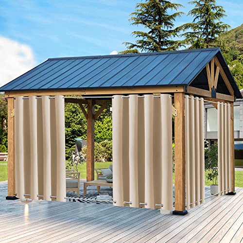 QCLUEU Outdoor Vorhang Wetterfest mit ösen Oben und Unten,Wasserdicht Sichtschutz Sonnenschutz Outdoor Gardine für Balkon Terrasse Veranda Pergola Gartenlaube von QCLUEU