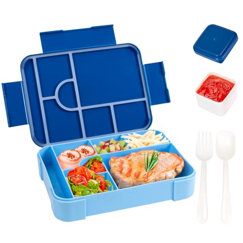 QCQHDU Bento Lunch Box, 1330ML Leakproof Bento Box für Kinder Erwachsene, Lebensmittel-Container mit 7 Fächern und Besteck-Set, Snack-Box für Kinder Schule Büro Mikrowelle spülmaschinenfest von QCQHDU