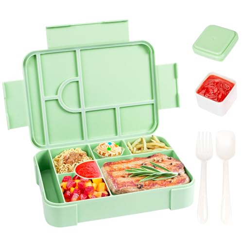 QCQHDU Bento Lunch Box, 1330ML Leakproof Bento Box für Kinder Erwachsene, Lebensmittel-Container mit 7 Fächern und Besteck-Set, Snack-Box für Kinder Schule Büro Mikrowelle spülmaschinenfest von QCQHDU