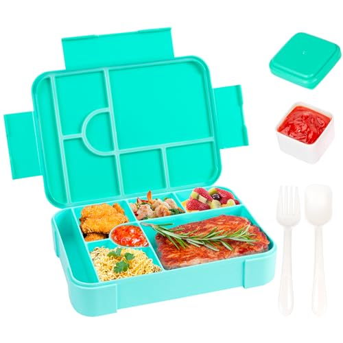 QCQHDU Bento Lunch Box, 1330ML Leakproof Bento Box für Kinder Erwachsene, Lebensmittel-Container mit 7 Fächern und Besteck-Set, Snack-Box für Kinder Schule Büro Mikrowelle spülmaschinenfest von QCQHDU